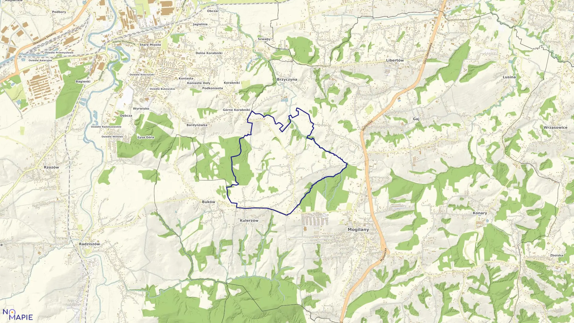 Mapa obrębu Chorowice w gminie Mogilany