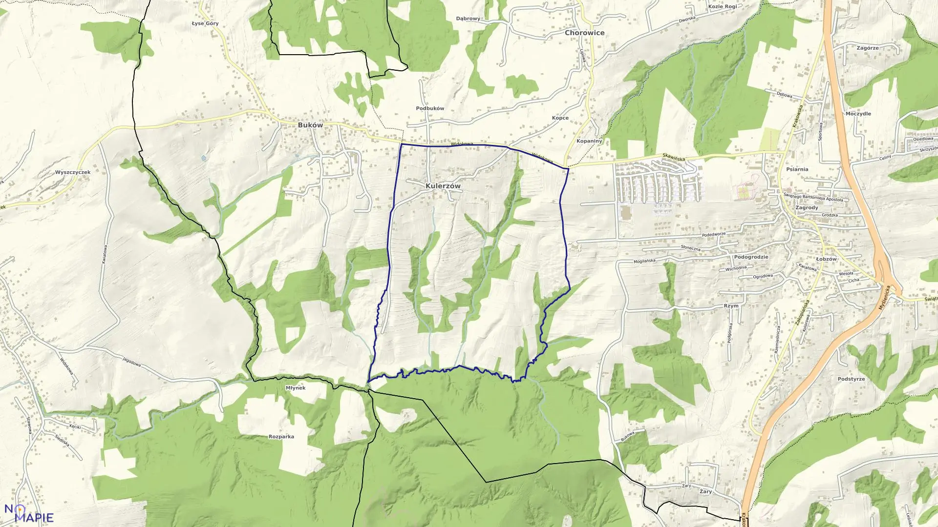 Mapa obrębu Kulerzów w gminie Mogilany