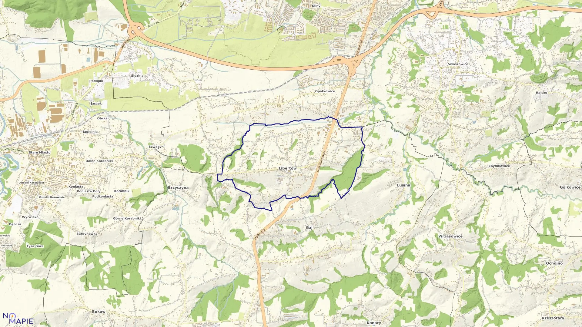 Mapa obrębu Libertów w gminie Mogilany