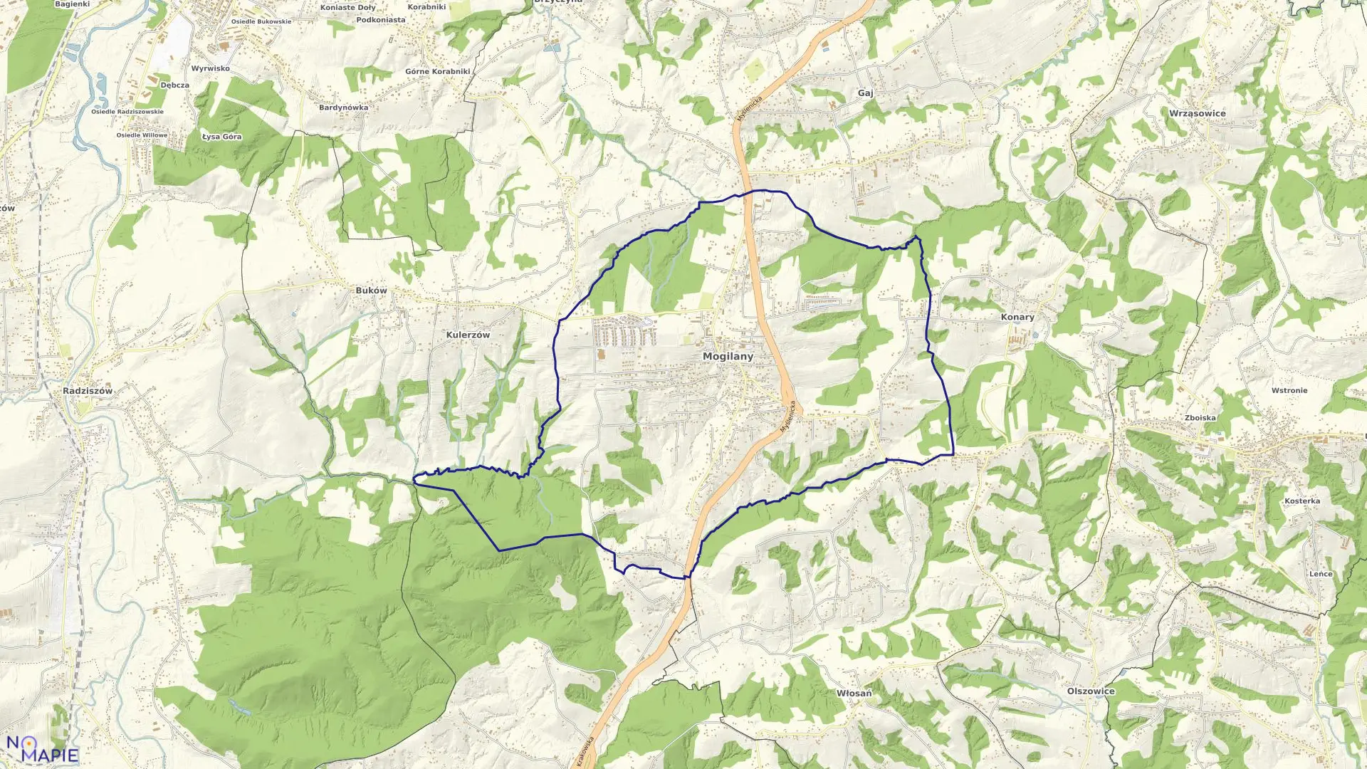 Mapa obrębu Mogilany w gminie Mogilany